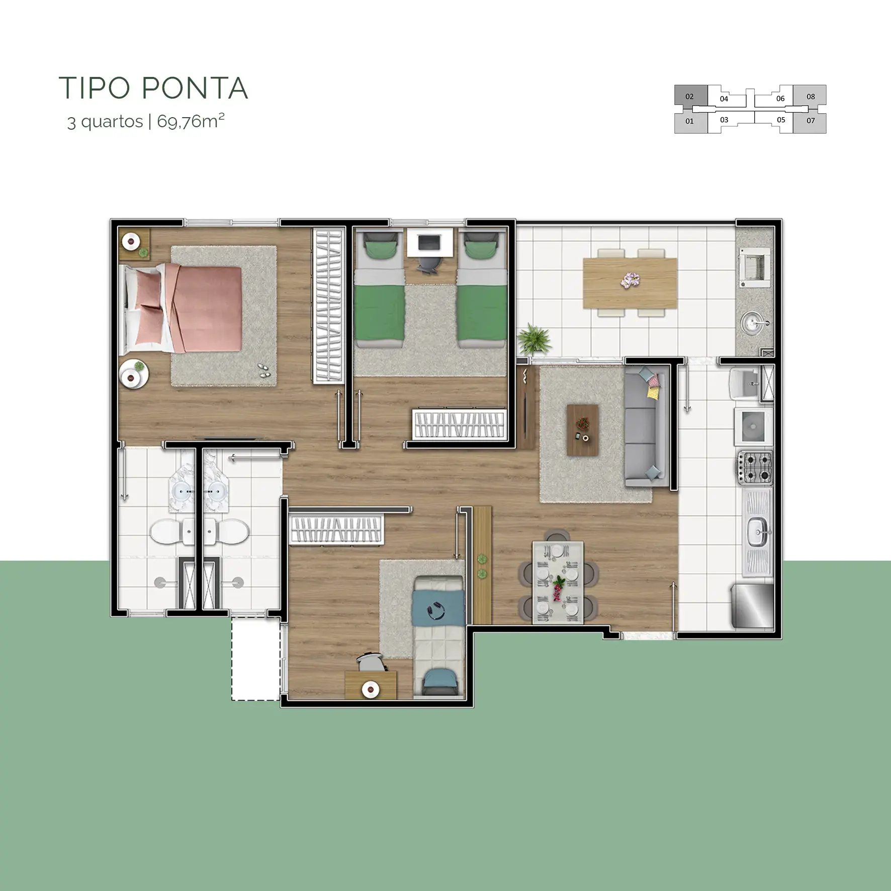 Tipo Ponta | 3 quartos