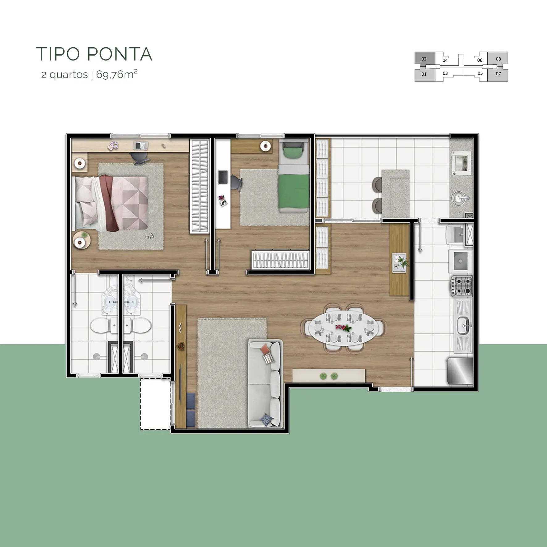 Tipo Ponta | 2 quartos