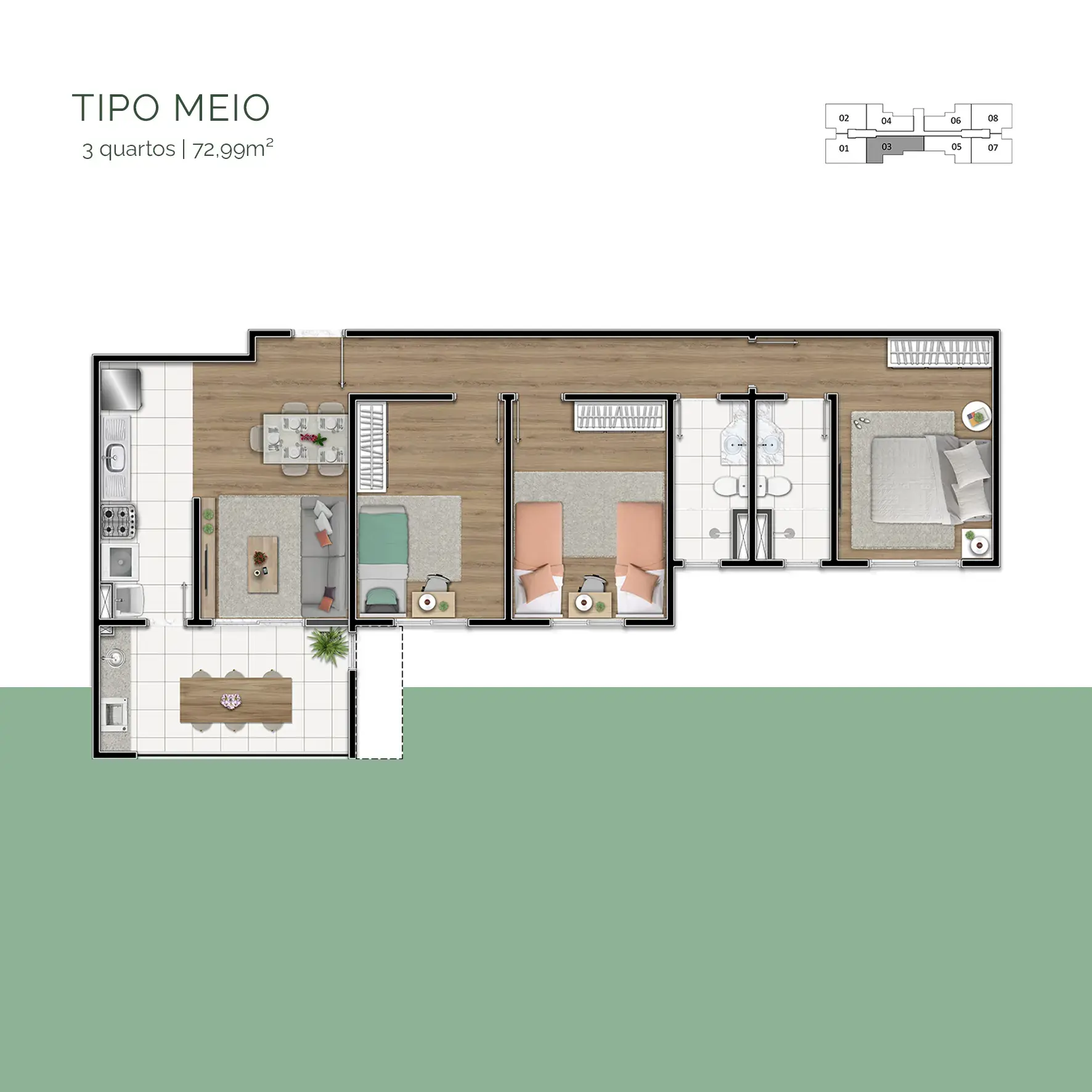 Tipo Meio | 3 quartos