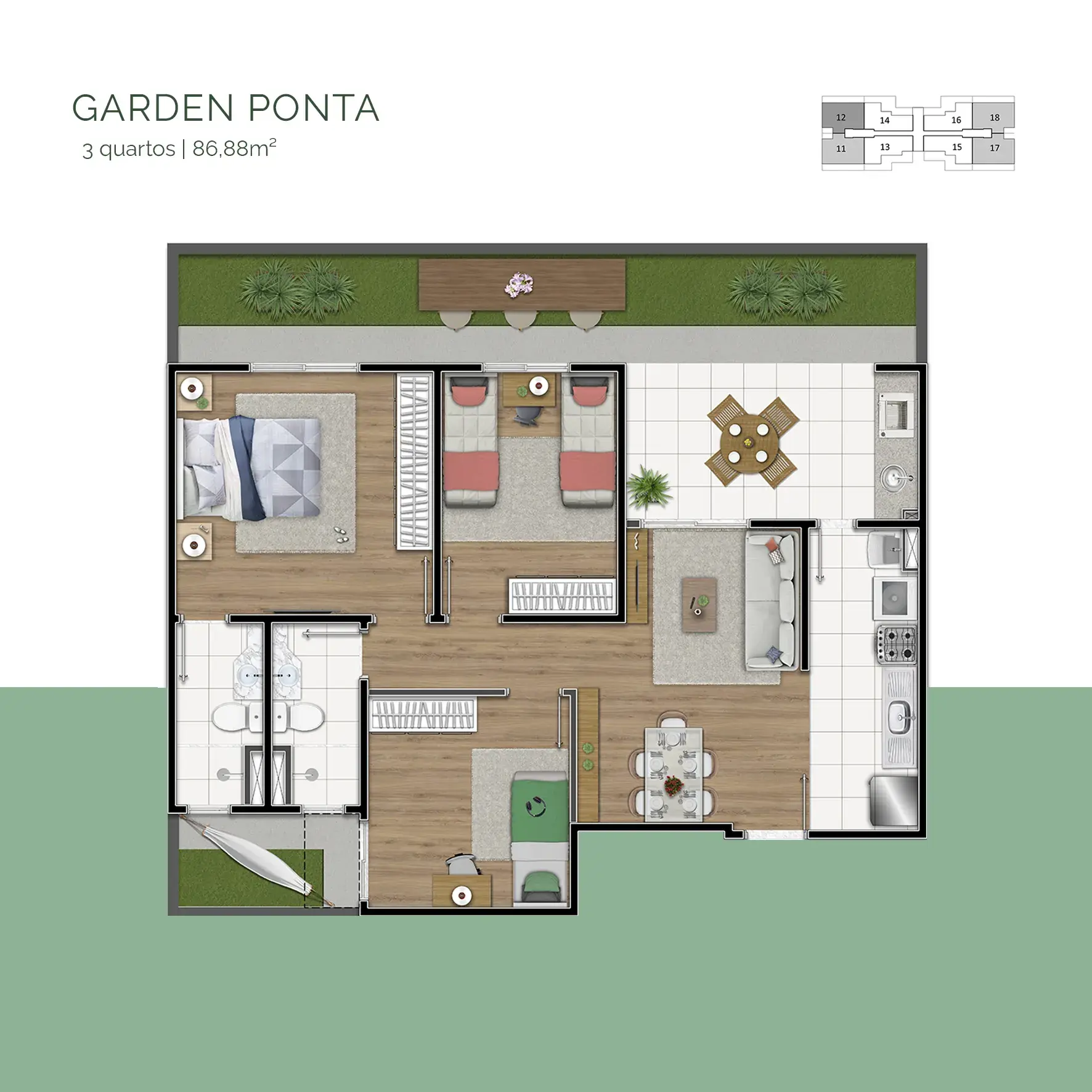 Garden Ponta | 3 quartos