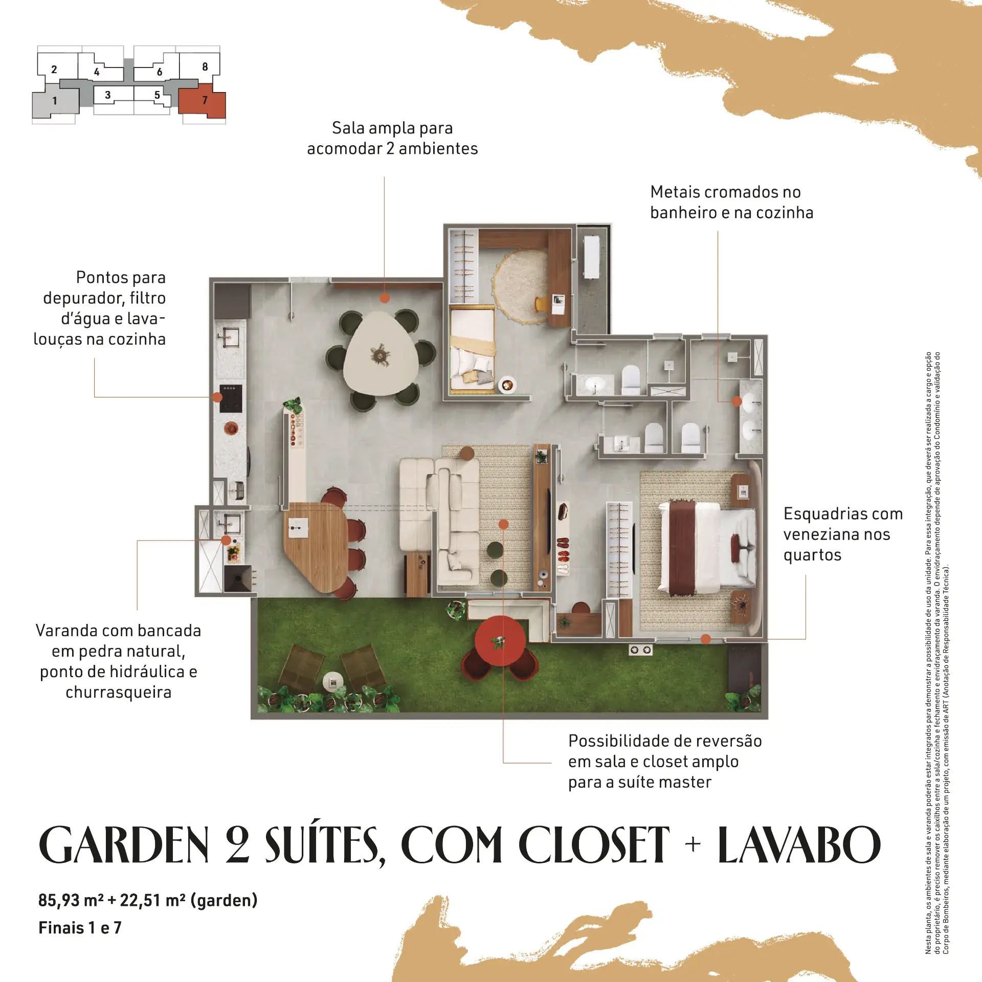 Garden 2 suítes, com closet + lavabo | Finais 1 e 7