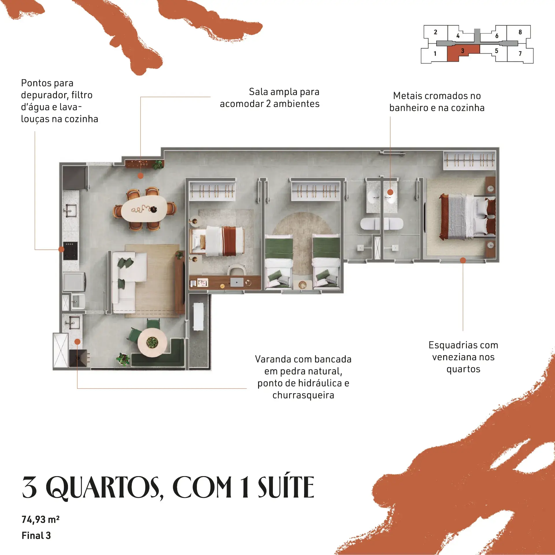 3 quartos, com 1 suíte | Final 3