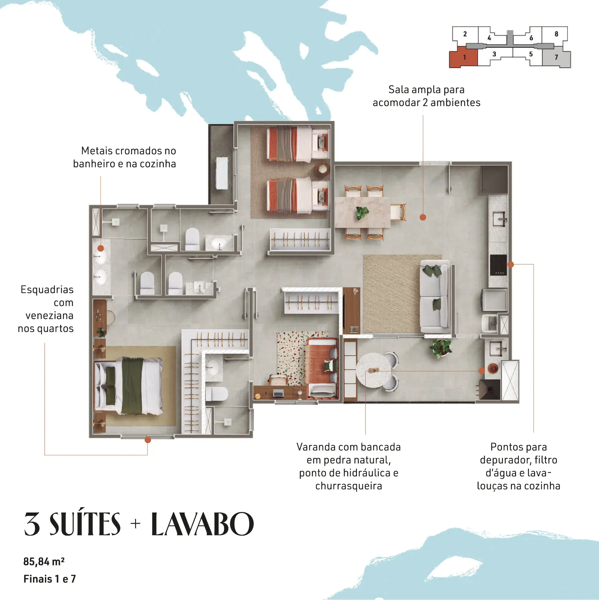 3 suítes + lavabo | Finais 1 e 7