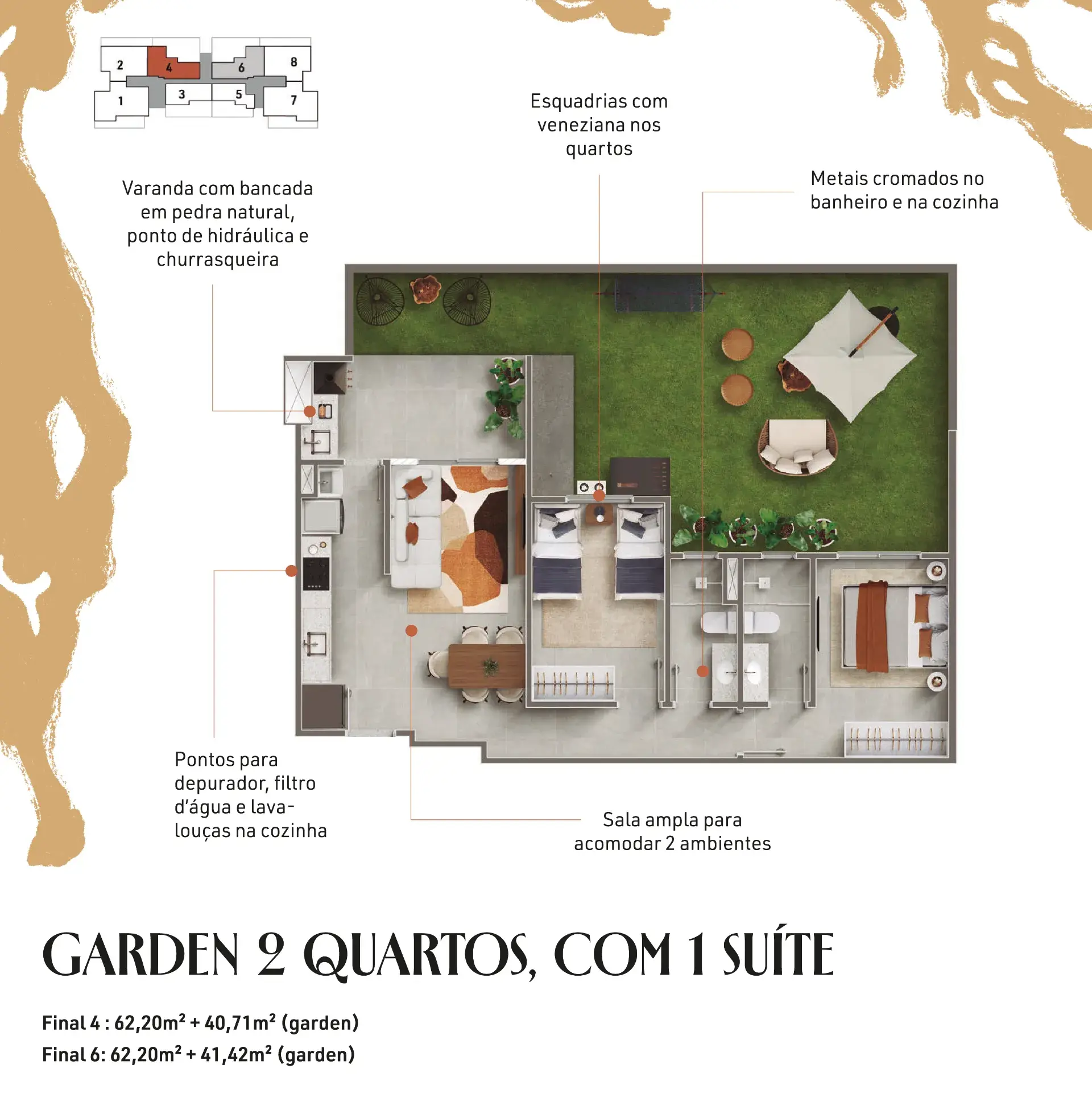 Garden 2 quartos, com 1 suíte | Final 6