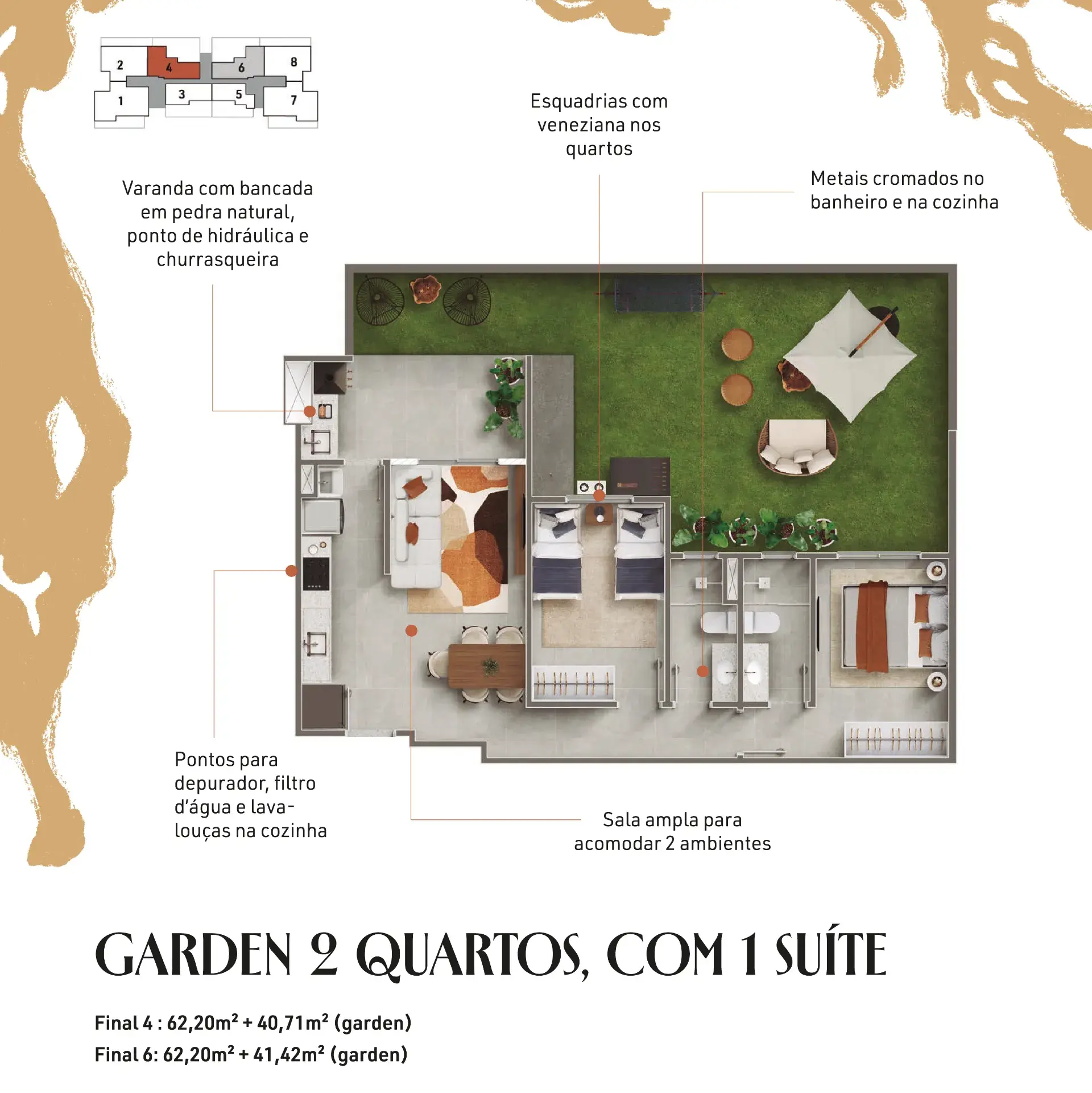 Garden 2 quartos, com 1 suíte | Final 6